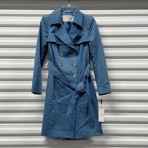 Blanc Noir Womens Trench Coat Small Light Blue Double Breasted Belted Classic - Picture 1 of 10